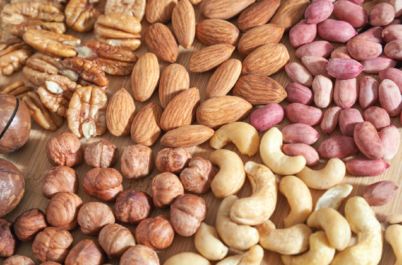 Assorted natural nuts selection