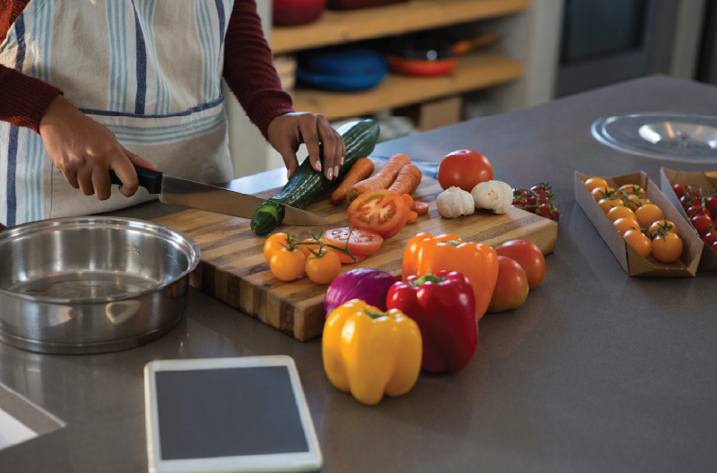 Preparing fresh vegetables in the kitchen